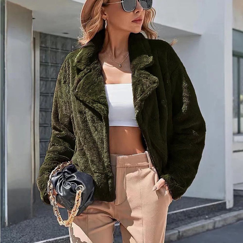 Plush Open Front Dropped Shoulder Jacket - Picture 6 of 7